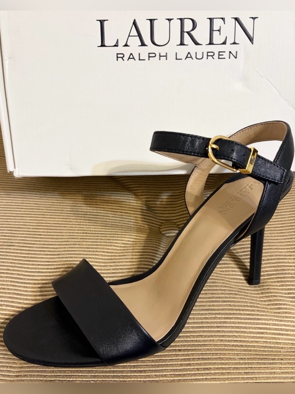 NWT Lauren Ralph Lauren Gwen Black Nappa Leather Sandals - Size 9.5